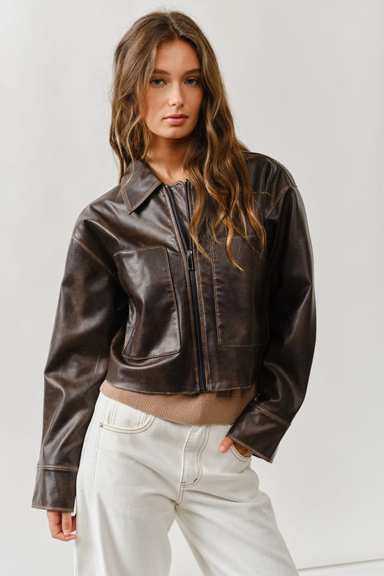 40's Vintage Washed Faux Leather Jacket