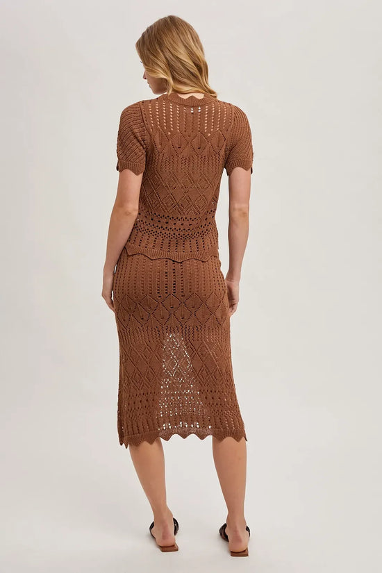 Crochet Knit Sweater Mocha Scalloped Skirt