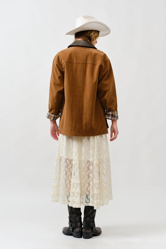 Suede Casual Jacket with Leather Collar