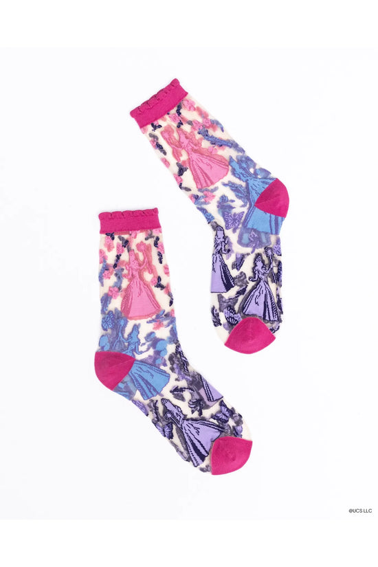 Wicked Glinda Silhouette Ruffle Floral Sheer Crew Fashion Socks