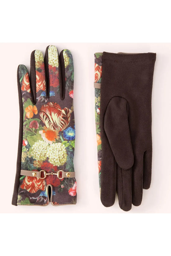 Chocolate Floral Suede Fall Winter Fashion Gloves