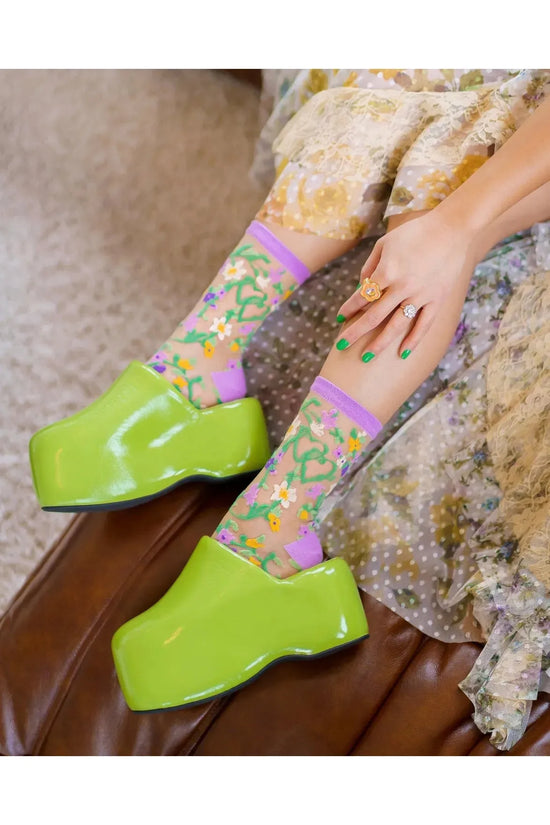 Heart Floral Sheer Crew Fashion Socks