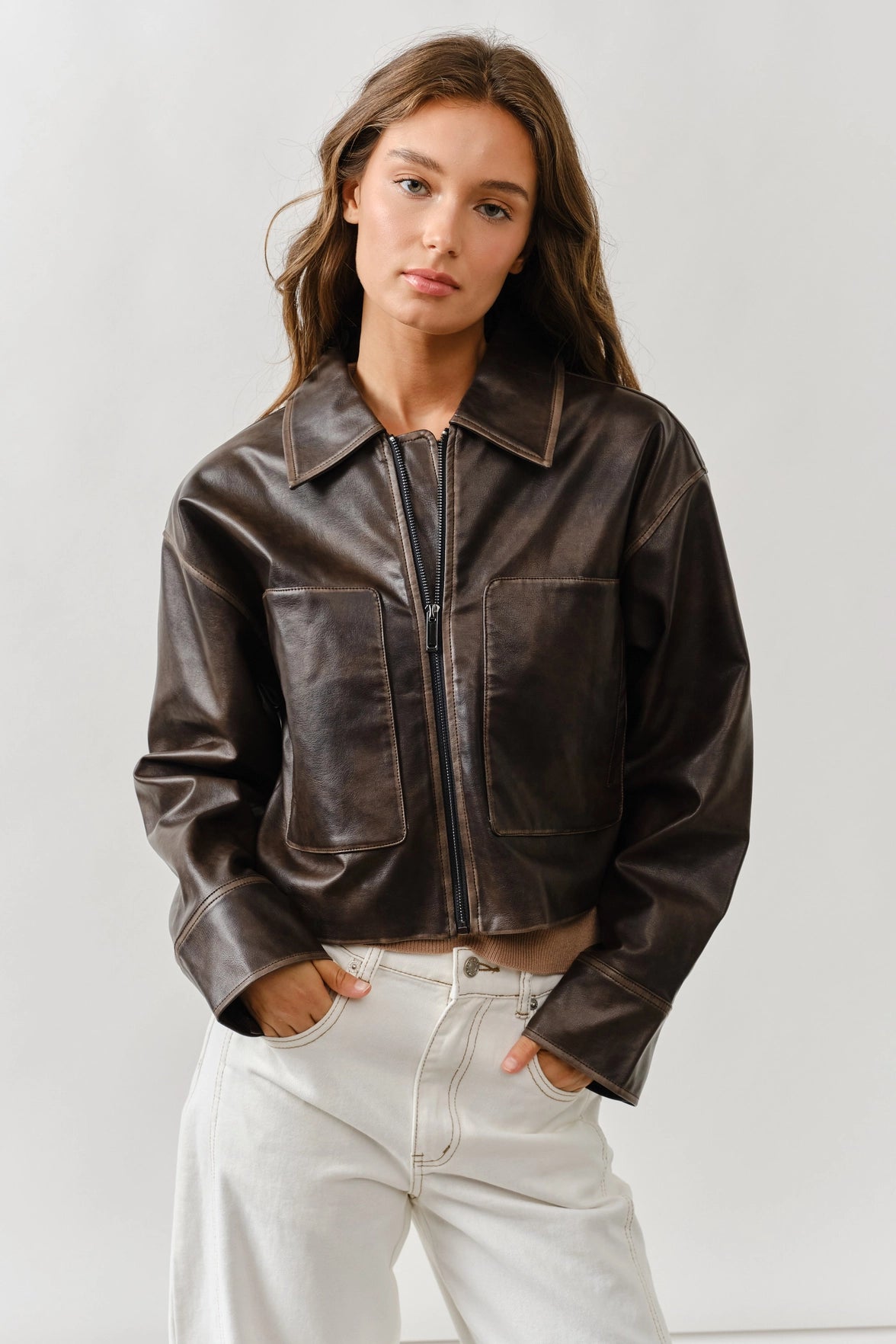 40's Vintage Washed Faux Leather Jacket