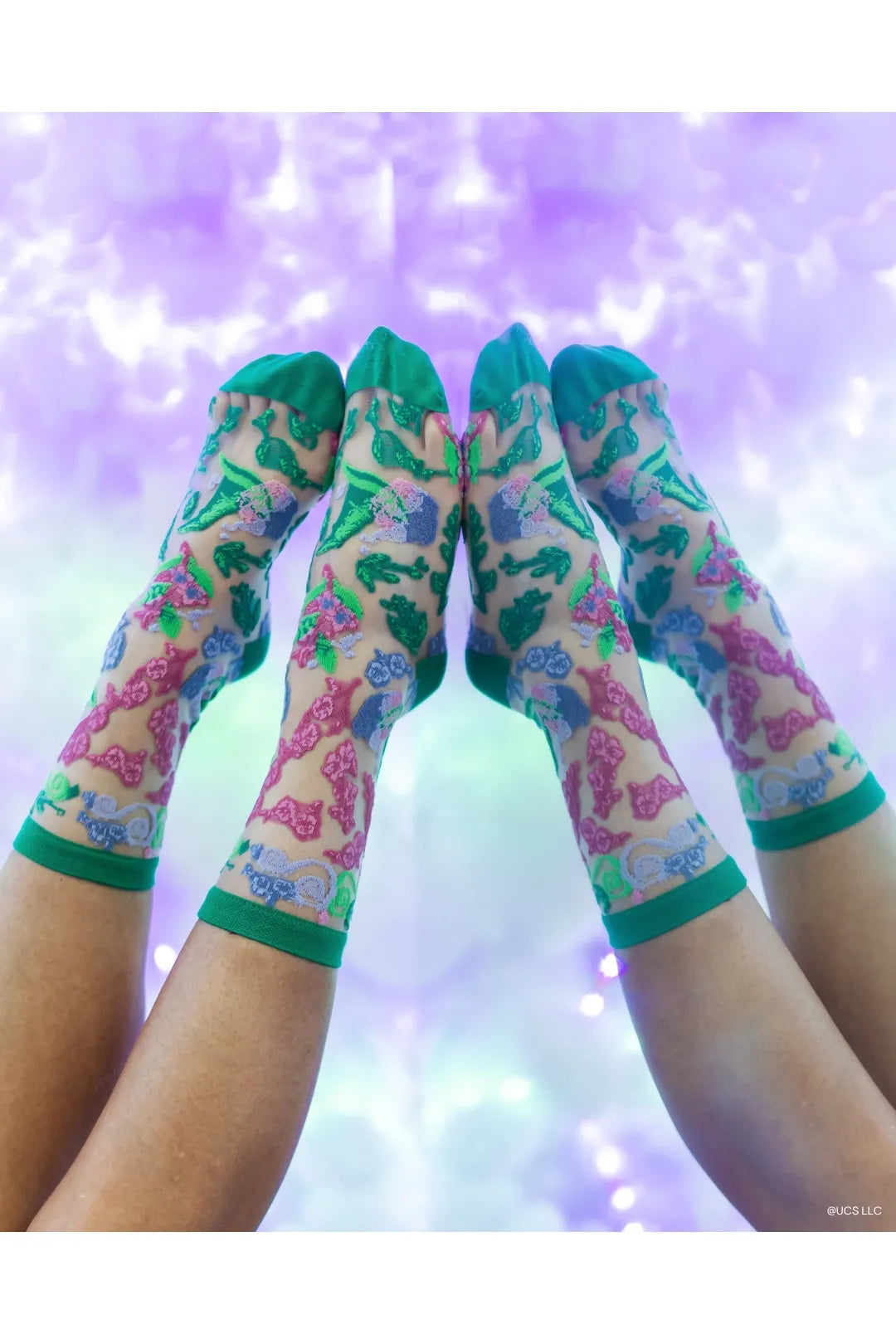 Wicked For Good Floral Sheer Crew Fashion Sock