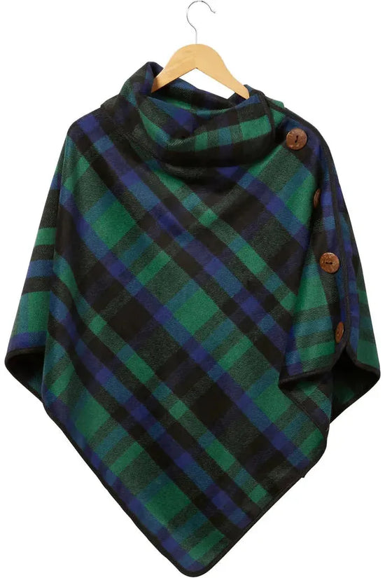 Cliffs of Moher Plaid Button Fall Winter Poncho