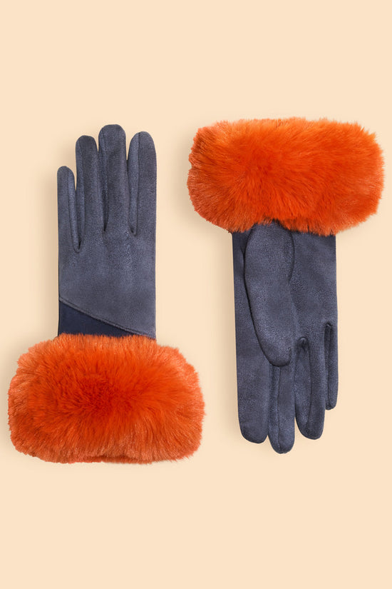 Blue & Orange Faux Fur Fashion Gloves