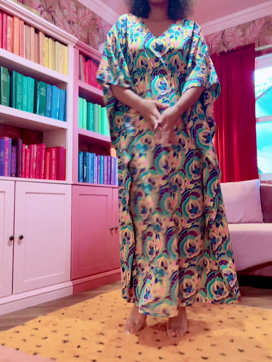 Load and play video in Gallery viewer, Rapture Colorful Abstract Everyday Caftan Designer Dress
