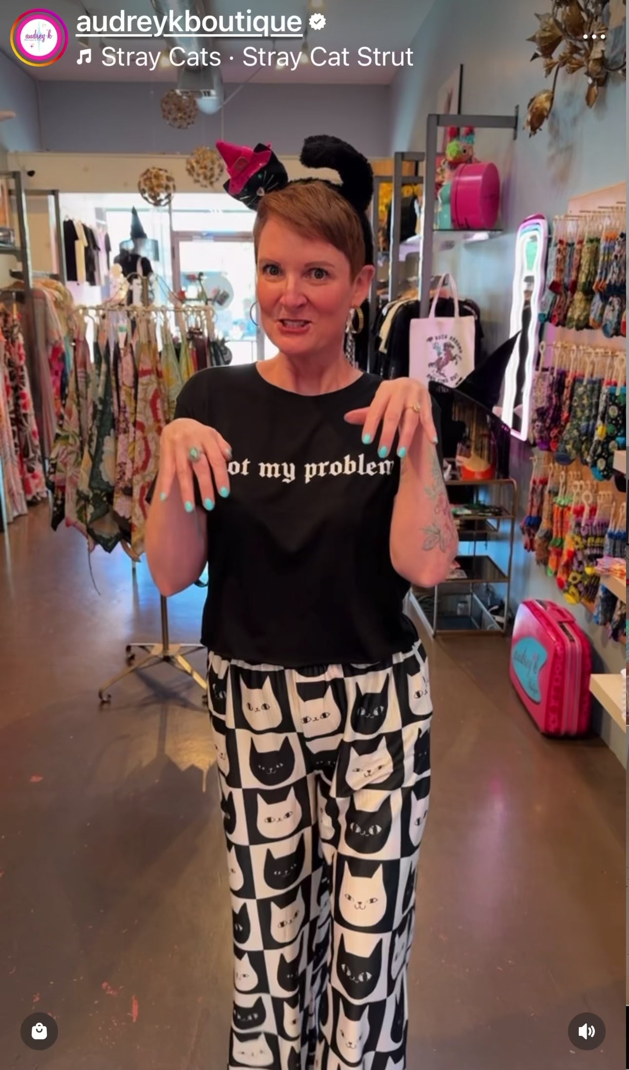 Meow Black & White Cat Face Silky Lounge Pants