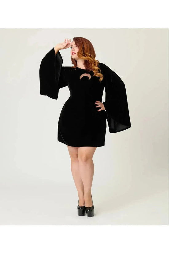 Black Velvet Moon Cutout Mini Halloween Dress