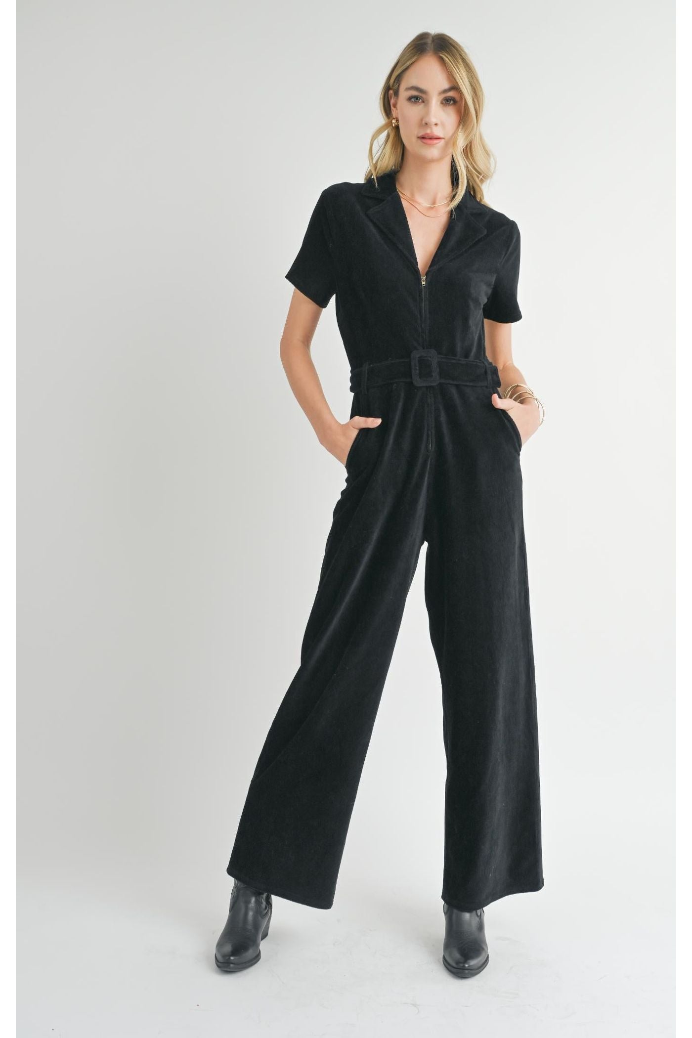 Cold Brew Crew Corduroy Black Jumpsuit