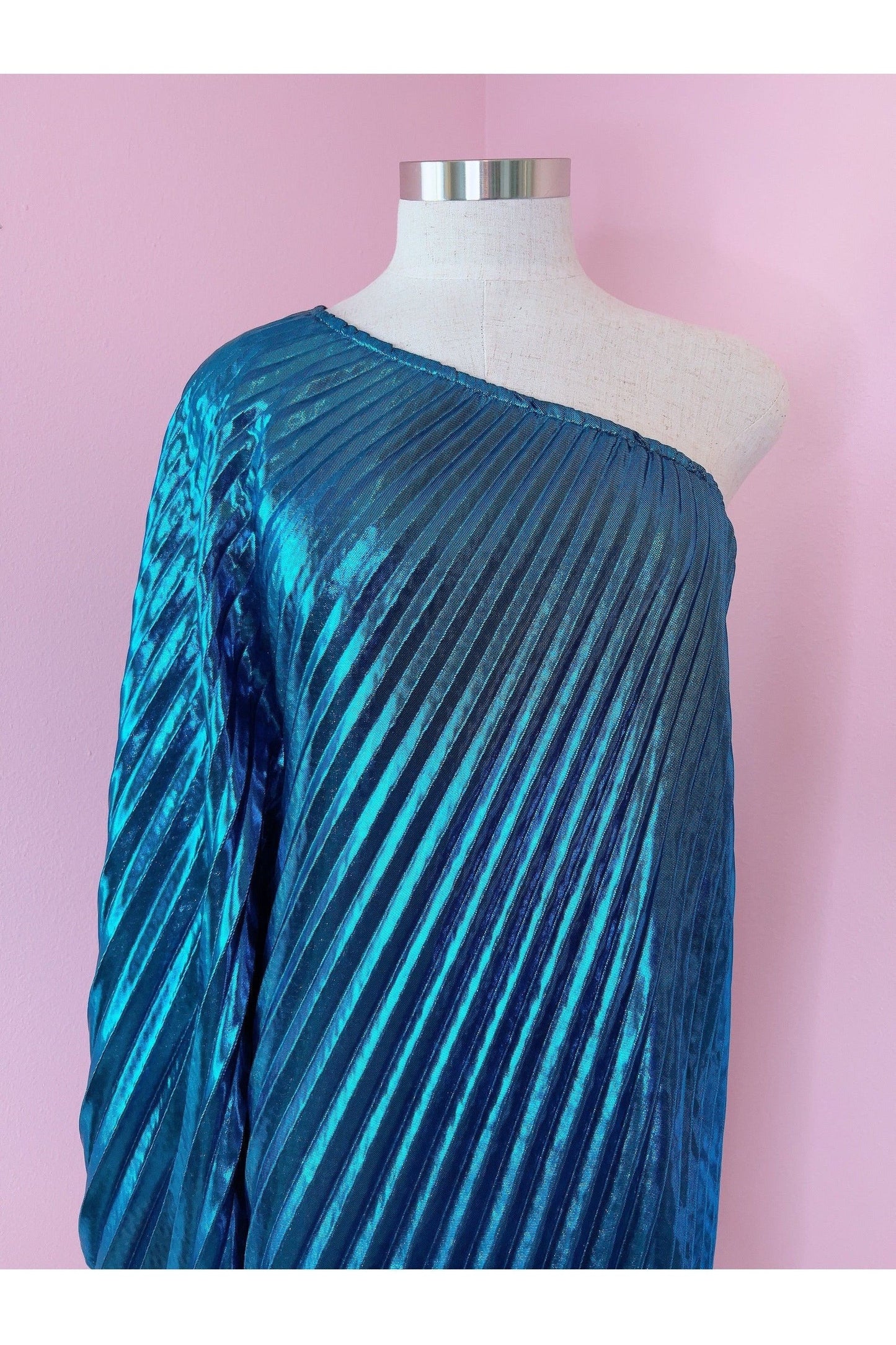 Vibrant Blue Metallic One Shoulder Designer Dress